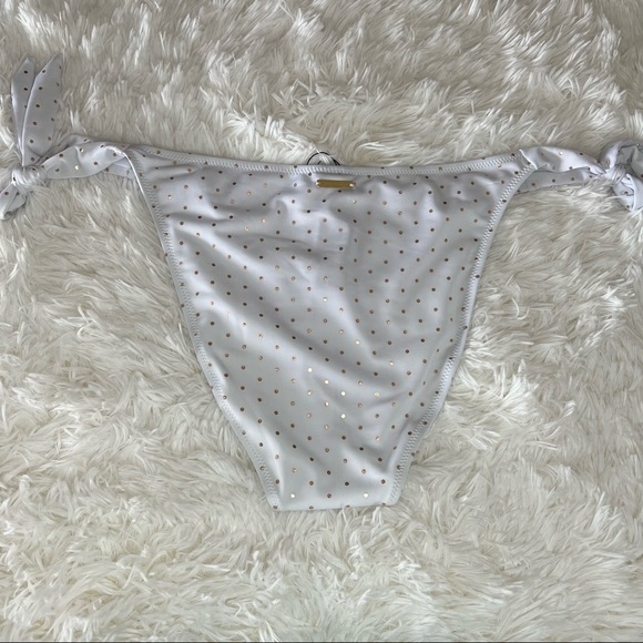 NEW Sommer Ray Side Tie White Bikini Bottom Gold Polka Dot Size XL - Picture 6 of 7